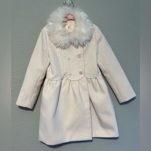 Elegant Janie & Jack Pink Faux Fur Collar Kids Coat